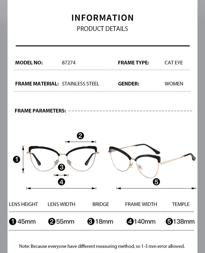 Chashma Ottica Women's Full Rim Cat Eye Tr 90 Steel Eyeglasses 87274