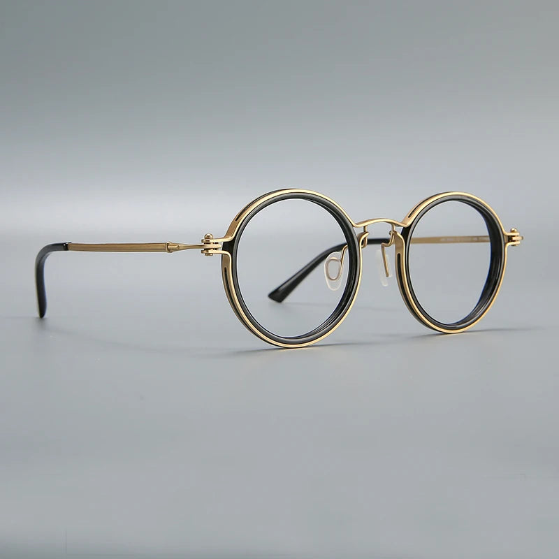 Black Mask Unisex Full Rim Big Round Acetate Titanium Eyeglasses 635860