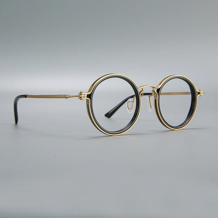 Black Mask Unisex Full Rim Big Round Acetate Titanium Eyeglasses 635860