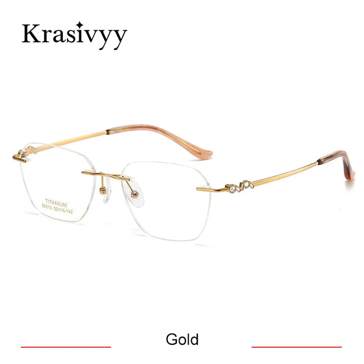 Krasivyy Women's Rimless Polygon Square Titanium Eyeglasses 6015 Rimless Krasivyy Gold  