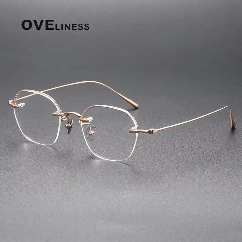 Oveliness Women's Semi Rim Polygon Oval Titanium Eyeglasses 71312 Semi Rim Oveliness rose gold