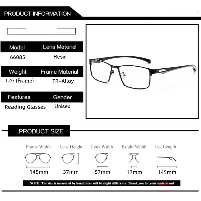 Kocolior Men's Full Rim Square Alloy Reading Glasses 66071