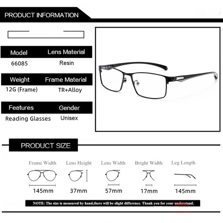 Kocolior Men's Full Rim Square Alloy Reading Glasses 66071