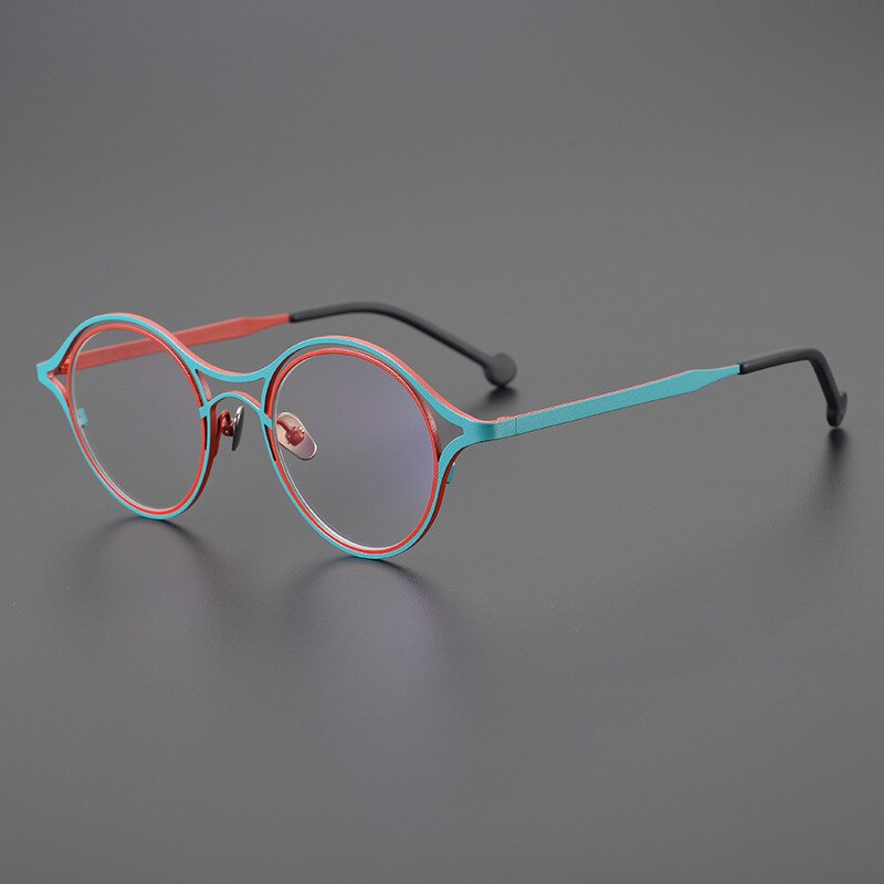 Gatenac Unisex Full Rim Round Cat Eye Titanium Eyeglasses Gxyj1036 Full Rim Gatenac Red Blue  