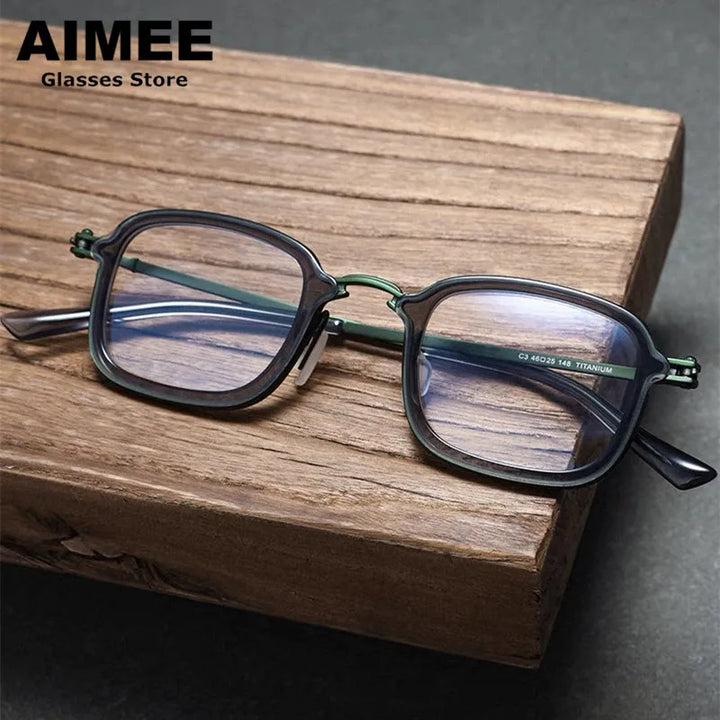 Aimee Unisex Full Rim Big Square Acetate Titanium Eyeglasses 95869 Full Rim Aimee