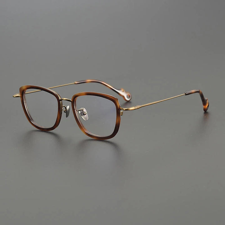 Gatenac Unisex Full Rim Cat Eye Acetate Titanium Eyeglasses Gxyj1458 Full Rim Gatenac Bronze Tortoiseshell  