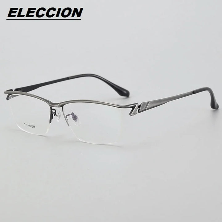 Eleccion Unisex Semi Rim Square Brow Line Titanium Eyeglasses 6163 Semi Rim Eleccion Classic Gray CHINA