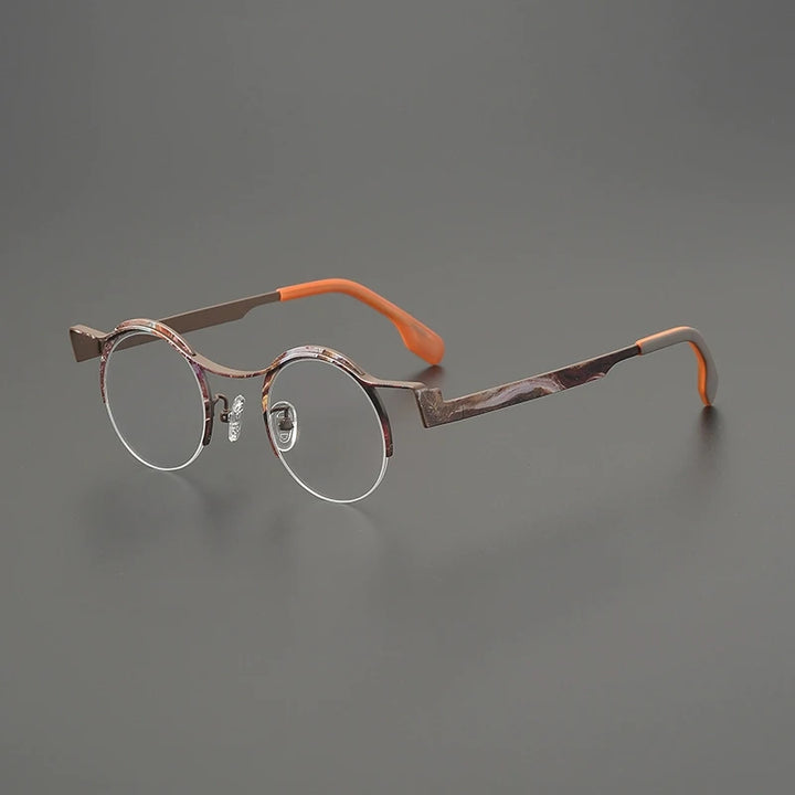 Gatenac Women's Semi Rim Brow Line Round Titanium Eyeglasses G85837