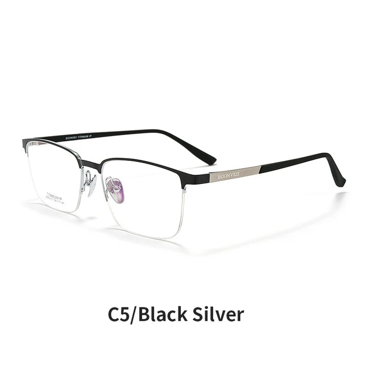 KatKani Men's Semi Rim Titanium Alloy Eyeglasses 461017 Semi Rim KatKani Eyeglasses Black Silver