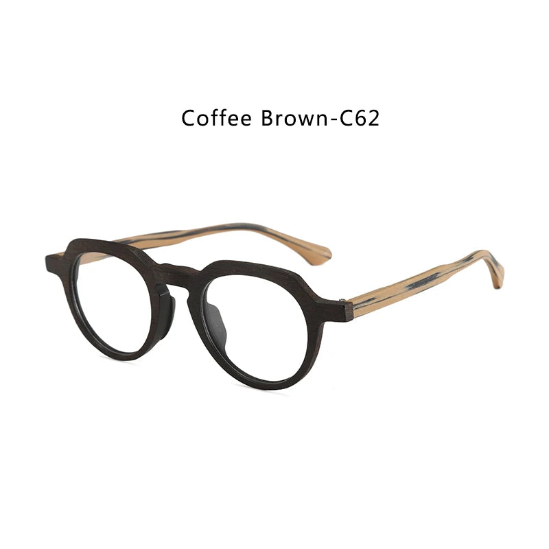 Hdcrafter Unisex Full Rim Flat Top Round Wood Eyeglasses 2310 Full Rim Hdcrafter Eyeglasses Coffee-Brown-C62  