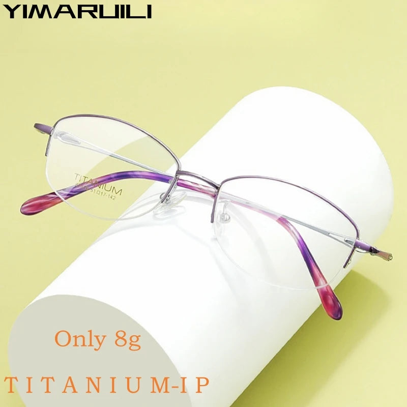 Yimaruili Women's Semi Rim Square Oval Titanium Eyeglasses Y7016 Semi Rim Yimaruili Eyeglasses   