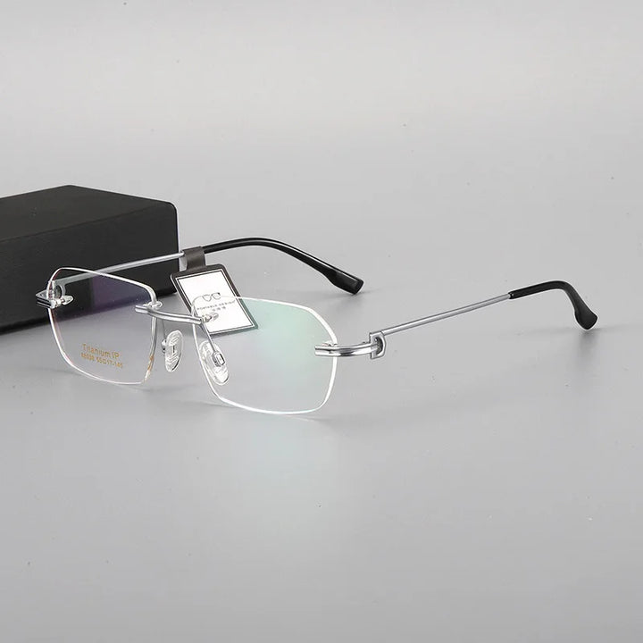 Hdcrafter Unisex Rimless Square Titanium Eyeglasses 68028 Rimless Hdcrafter Eyeglasses Silver  