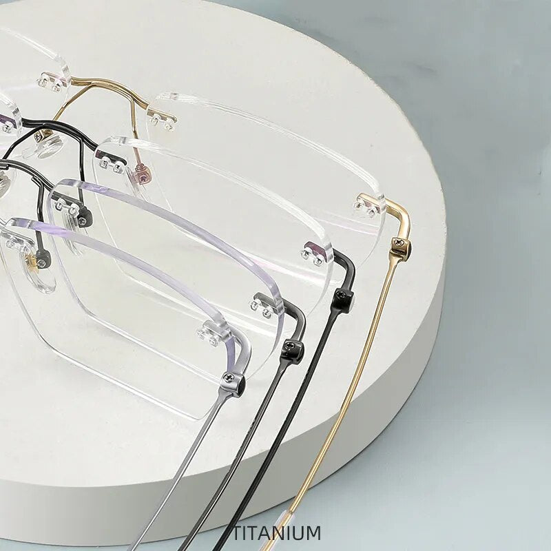 Hdcrafter Unisex Rimless Square Titanium Eyeglasses 71327 Rimless Hdcrafter Eyeglasses   