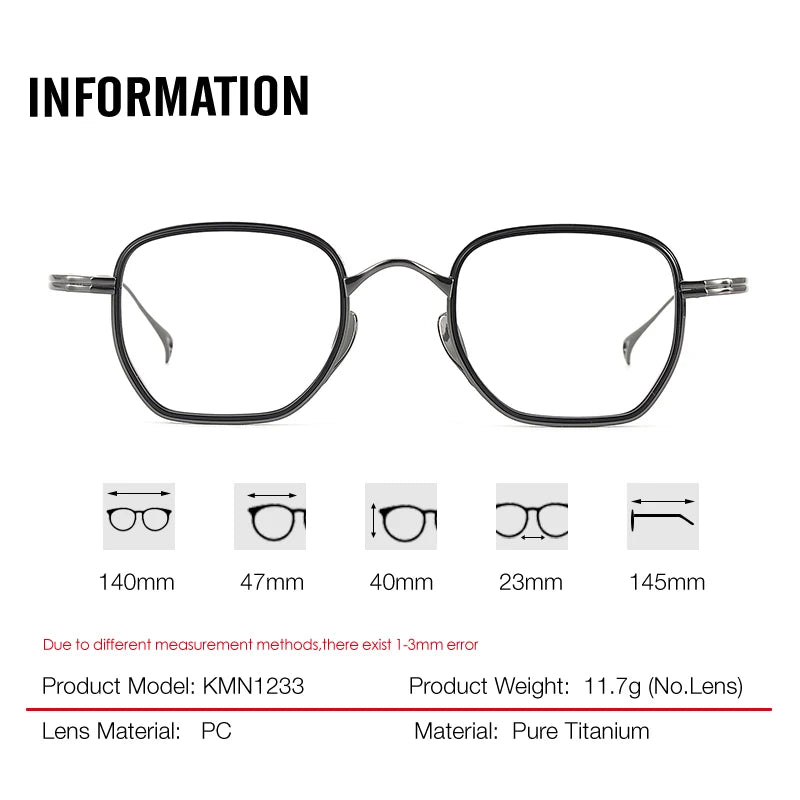 Aror Unisex Full Rim Polygon Square Titanium Eyeglasses 12337