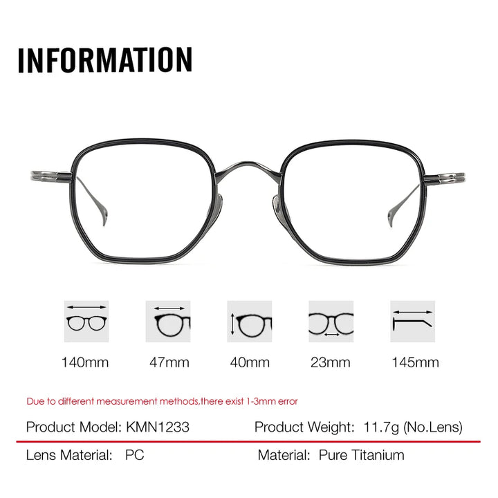 Aror Unisex Full Rim Polygon Square Titanium Eyeglasses 12337