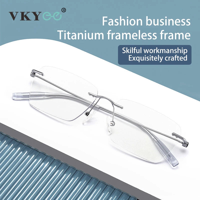 Vicky Unisex Rimless Square Titanium Reading Glasses V0620 Reading Glasses Vicky   