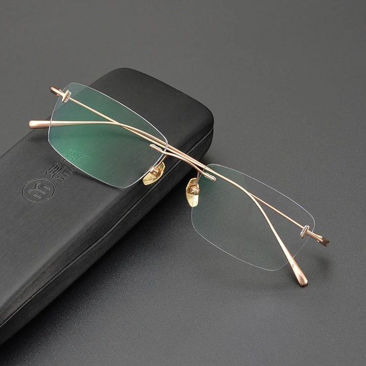 Bobbie Unisex Rimless Polygon Square Titanium Eyeglasses 335418