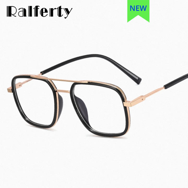 Ralferty Men's Full Rim Square Double Bridge Alloy Acetate Eyeglasses R613 Full Rim Ralferty   