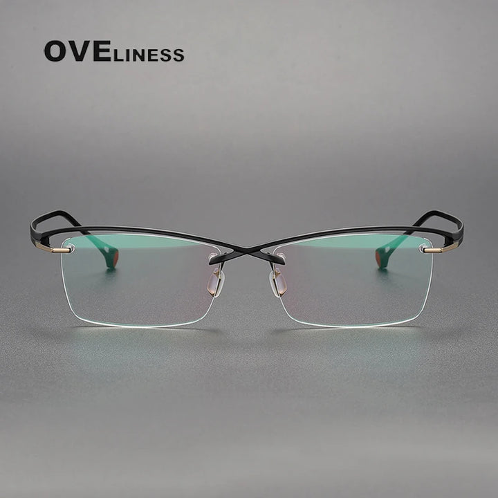 Oveliness Unisex Rimless Rectangle Brow Line Titanium Eyeglasses 9218 Rimless Oveliness   