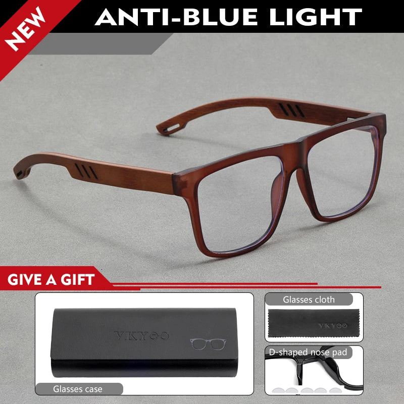 Vicky Unisex Full Rim Square Pc Bamboo Temple Reading Glasses 10154