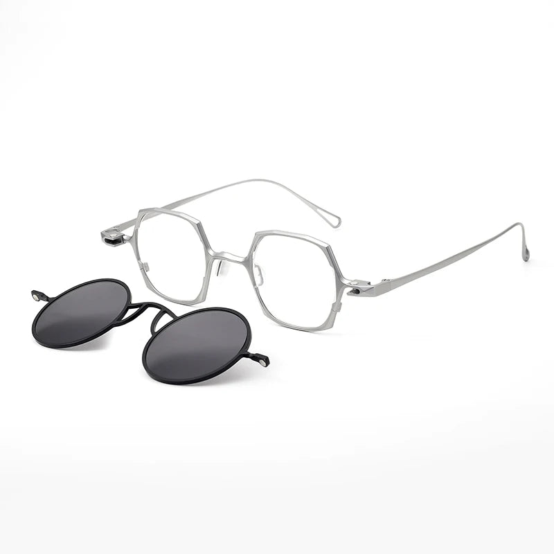 Aror Unisex Full Rim Polygon Titanium Eyeglasses Clip On Sunglasses 19214