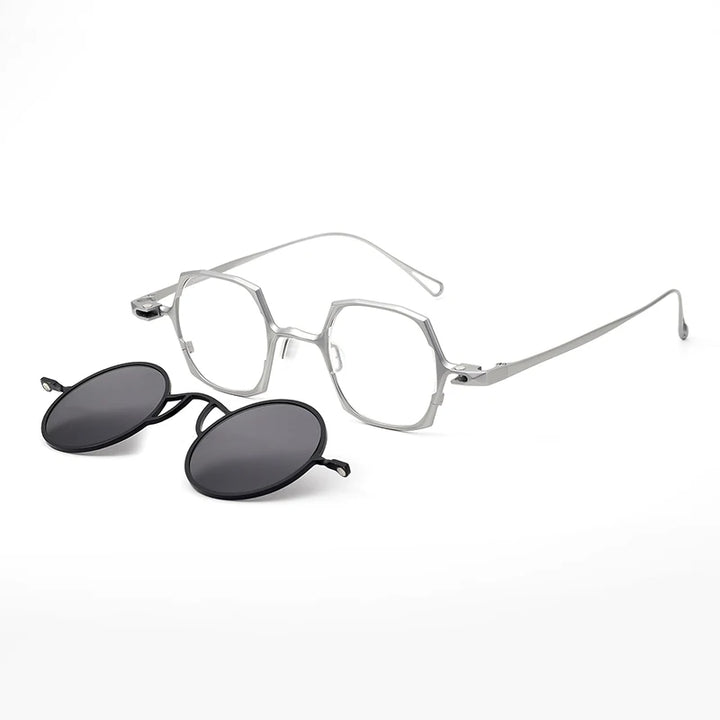 Aror Unisex Full Rim Polygon Titanium Eyeglasses Clip On Sunglasses 19214