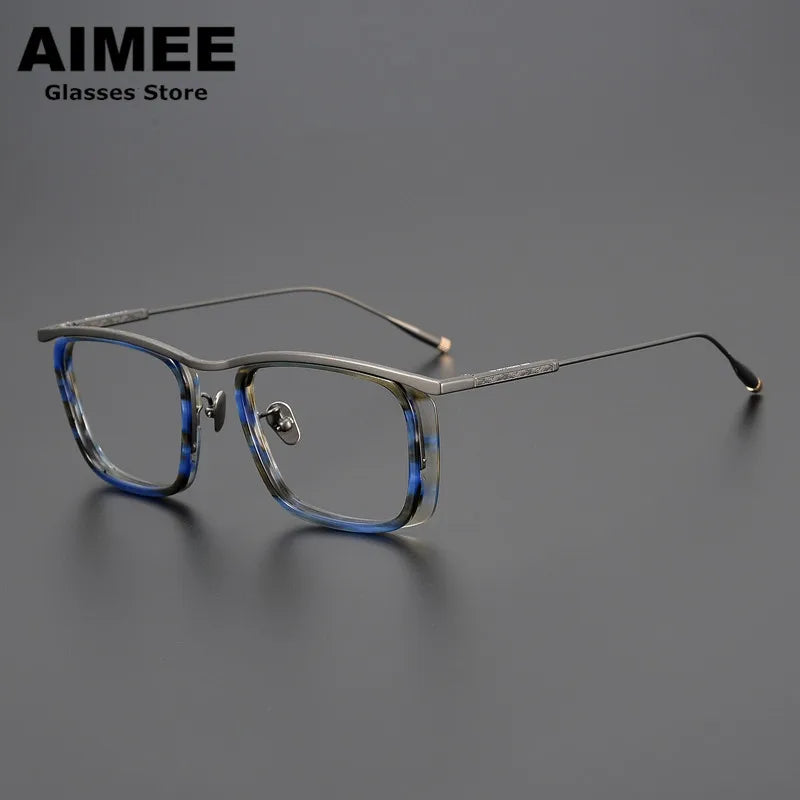 Aimee Unisex Full Rim Square Brow Line Titanium Acetate Eyeglasses 2018 Full Rim Aimee Blue-Tortoise  