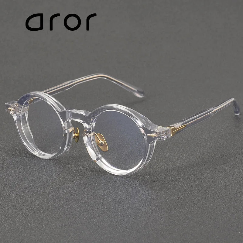 Aror Unisex Full Rim Round Thick Acetate Titanium Eyeglasses 396160
