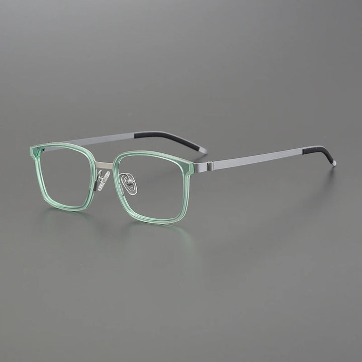 Gatenac Unisex Full Rim Square Acetate Stainless Steel Eyeglasses 1224 Full Rim Gatenac Green Silver  