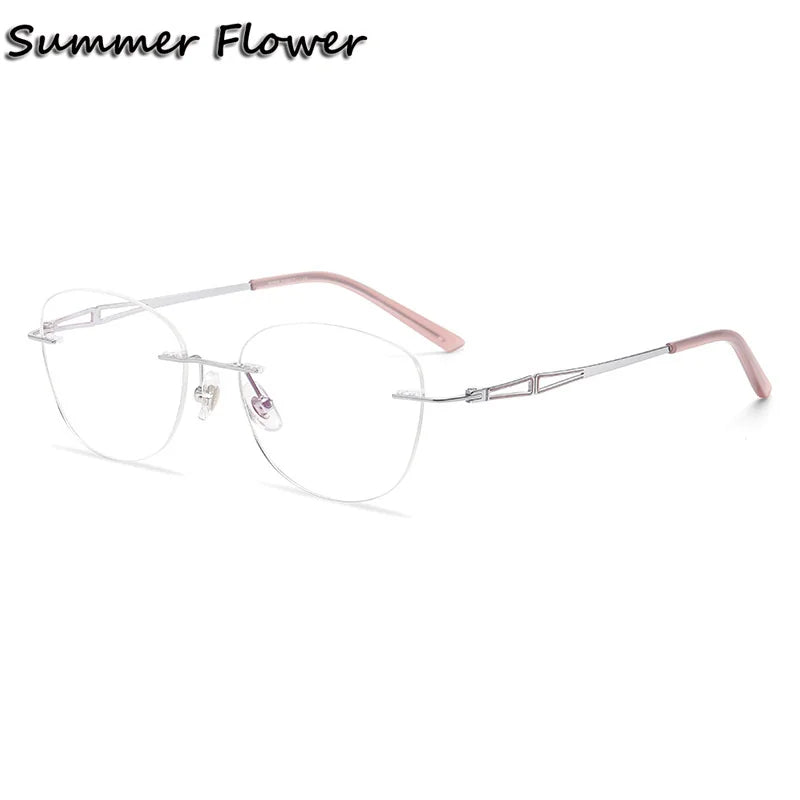 Summer Flower Women's Rimless Cat Eye Titanium Eyeglasses 86089 Rimless Summer Flower Silver