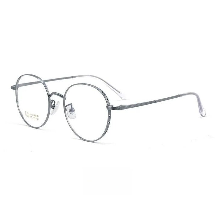 Yimaruili Unisex Full Rim Small Round Titanium Eyeglasses 95955bt Full Rim Yimaruili Eyeglasses Silver  