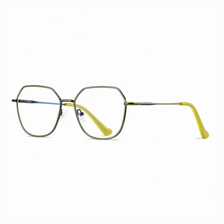 Ralferty Women's Full Rim Flat Top Polygon Alloy Eyeglasses 33040