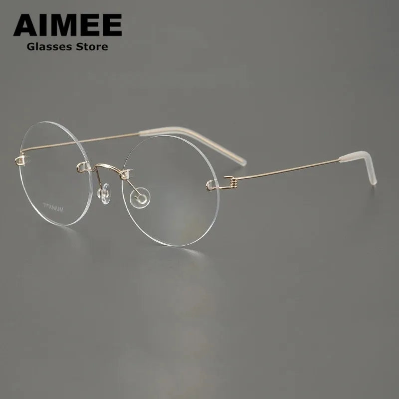 Aimee Unisex Rimless Round Screwless Titanium Eyeglasses 1356 Rimless Aimee Golden 1  