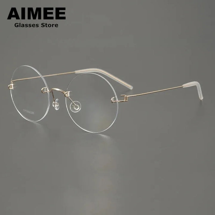 Aimee Unisex Rimless Round Screwless Titanium Eyeglasses 1356 Rimless Aimee Golden 1  