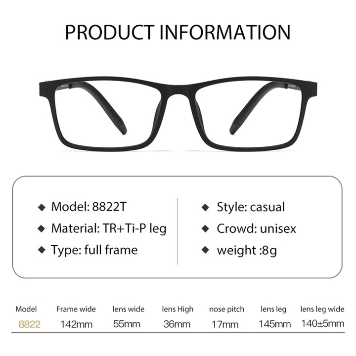 Hotony Unisex Full Rim Square Tr 90 Titanium Eyeglasses 78822