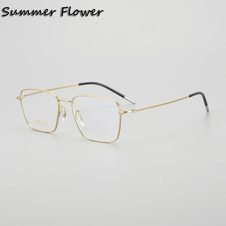 Summer Flower Unisex Full Rim Polygon Square Titanium Eyeglasses 842003 Full Rim Summer Flower Gold