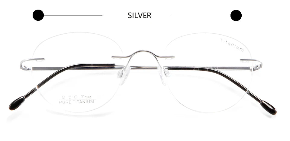 Esnbie Unisex Rimless Oval Round Titanium Eyeglasses 11461 Rimless Esnbie SILVER  