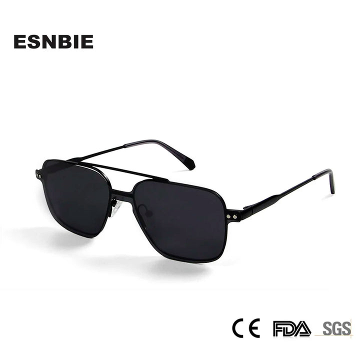 Esnbie Unisex Full Rim Square Alloy Double Bridge Eyeglasses Clip On Sunglasses 20281 Full Rim Esnbie   