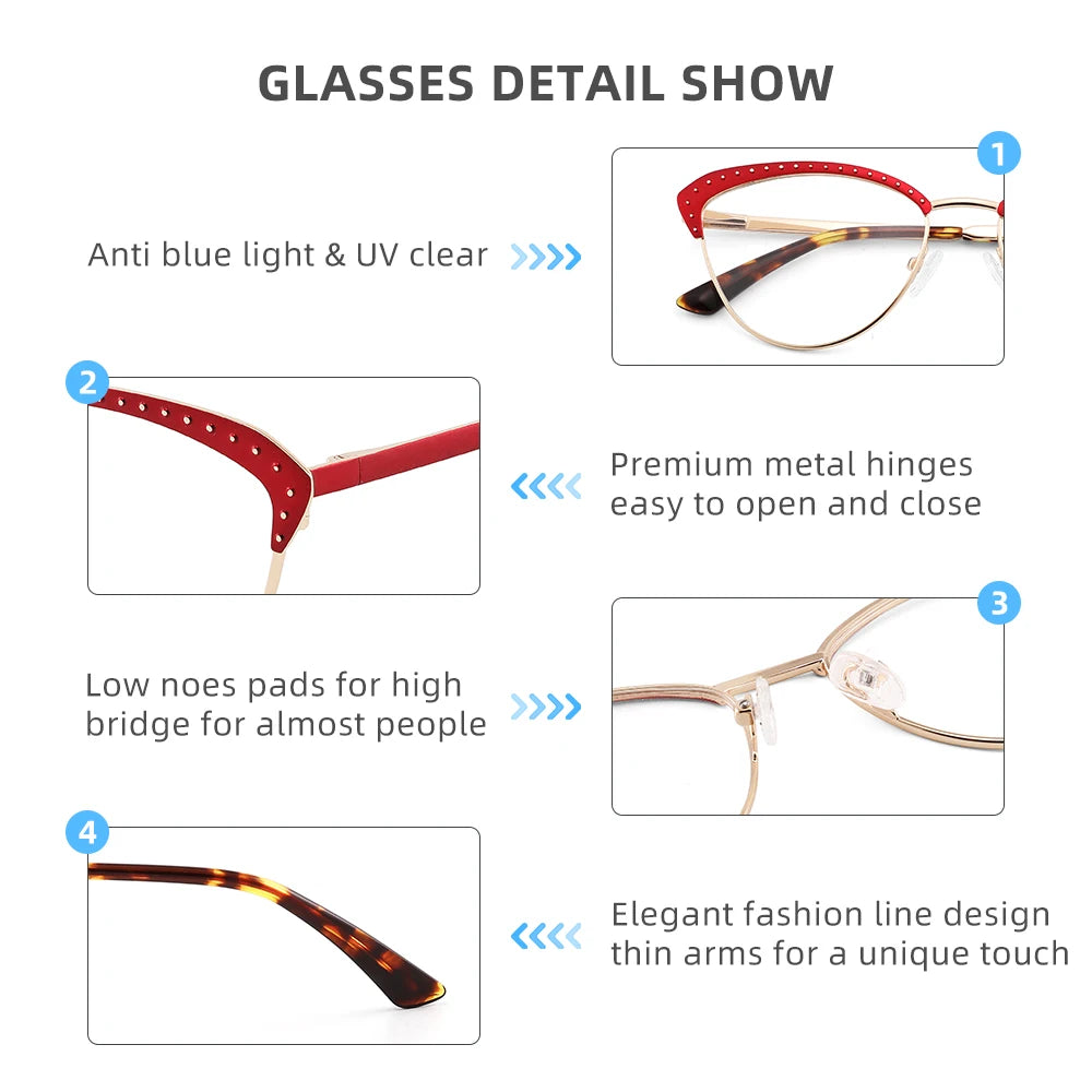 Laoyehui Women's Full Rim Square Cat Eye Alloy Reading Glasses 8867 Reading Glasses Laoyehui   