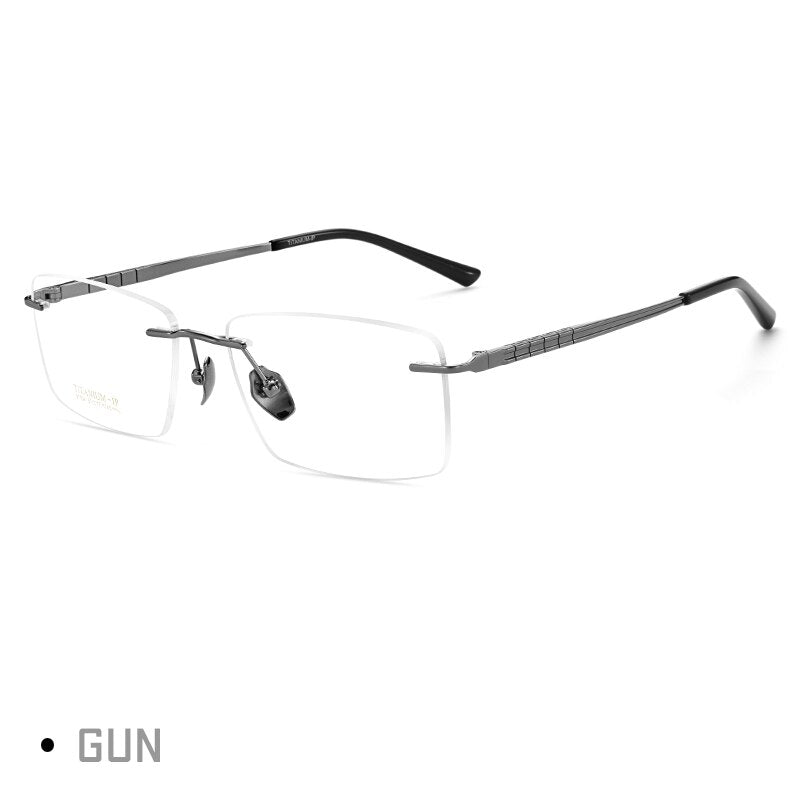 Gmei Men's Rimless Rectangle Titanium Eyeglasses 91104 Rimless Gmei Optical Grey  