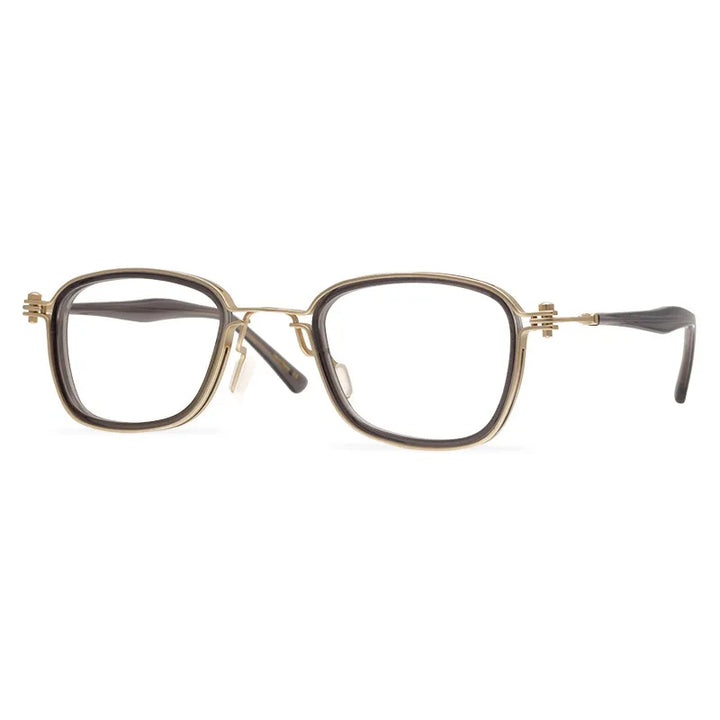 Black Mask Unisex Full Rim Titanium Acetate Square Eyeglasses Rl019 Full Rim Black Mask Light Gold  