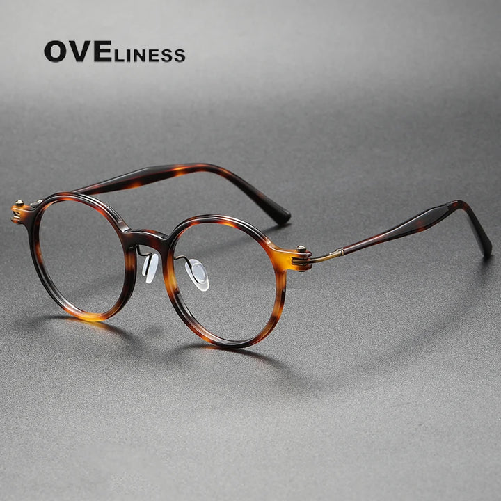 Oveliness Unisex Full Rim Round Acetate Titanium Eyeglasses 395886
