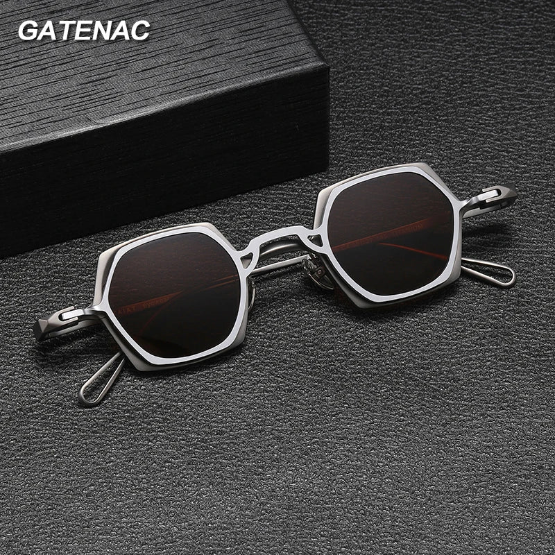 Gatenac Unisex Full Rim Polygon Titanium Eyeglasses Clip On Sunglasses 1511 Clip On Sunglasses Gatenac   