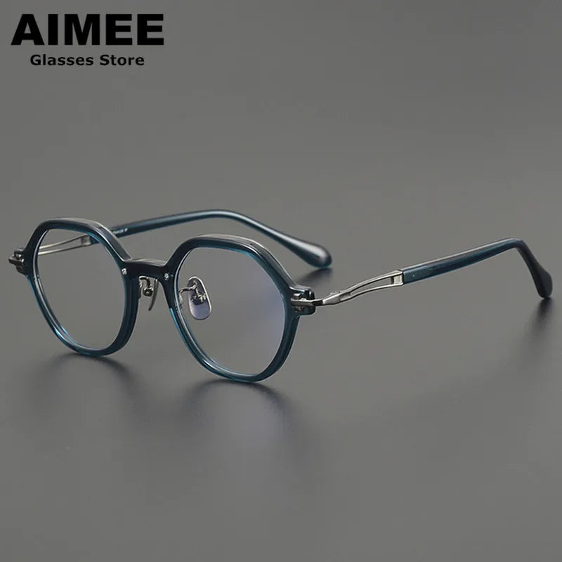Aimee Unisex Full Rim Polygon Round Titanium Acetate Eyeglasses 691453