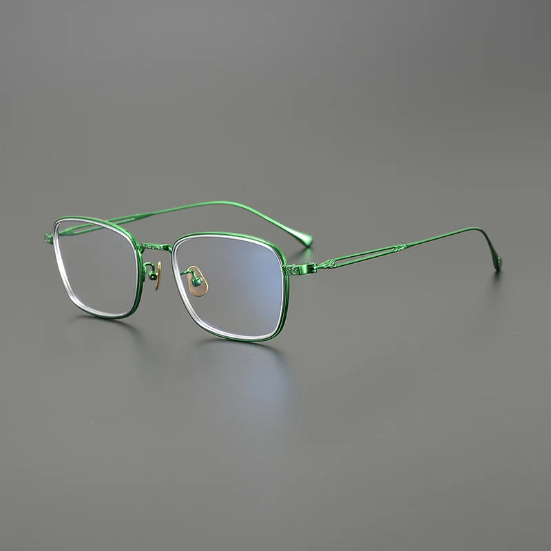 Black Mask Unisex Full Rim Square Titanium Eyeglasses M076 Full Rim Black Mask Green  