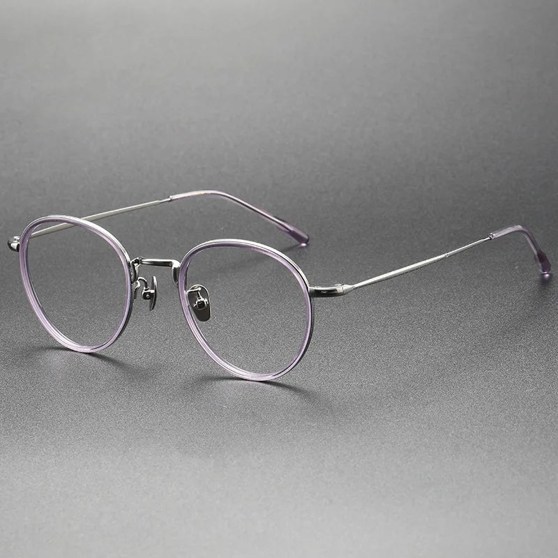 Aimee Men's Full Rim Oval Acetate Titanium Eyeglasses 8507 Full Rim Aimee Purple-Grey  