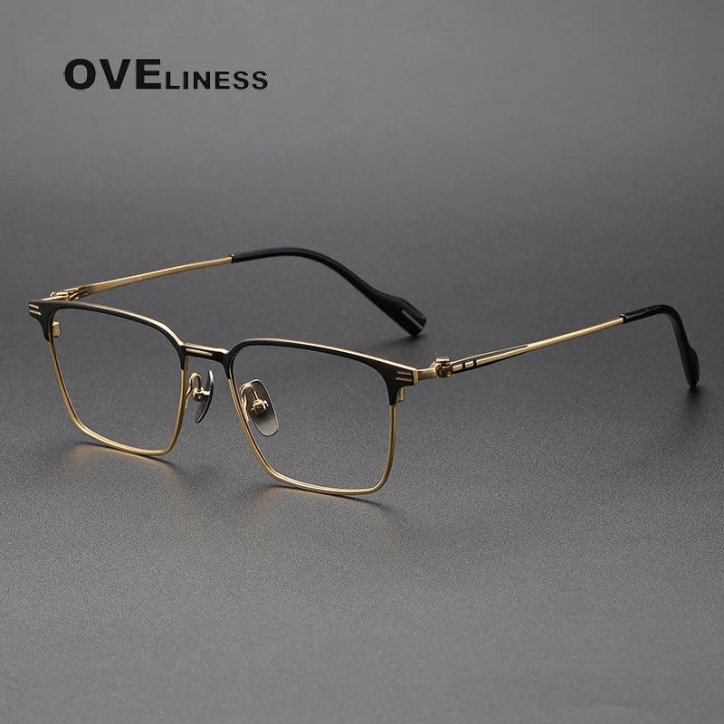 Oveliness Unisex Full Rim Square Titanium Acetate Eyeglasses 70801 Full Rim Oveliness black gold  