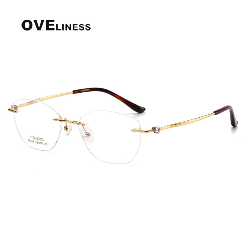 Oveliness Women's Rimless Square Cat Eye Titanium Eyeglasses 6018 Rimless Oveliness gold  