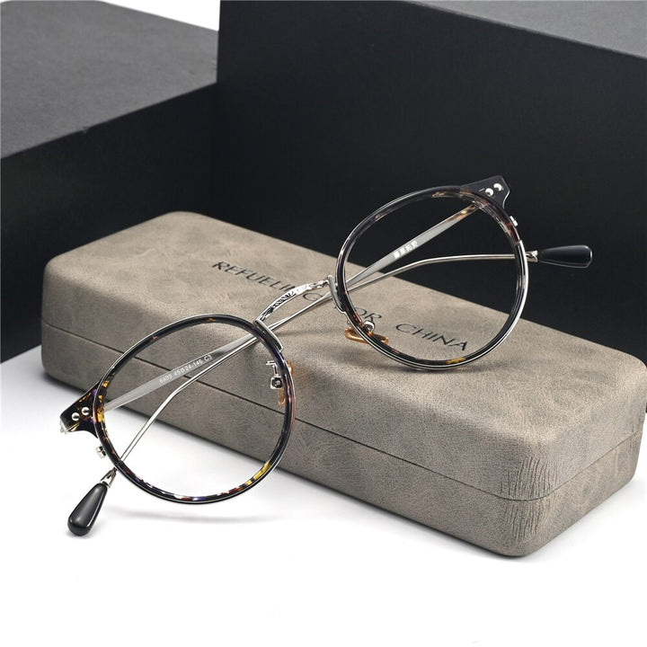 Cubojue Unisex Full Rim Oval Acetate Titanium Myopic Reading Glasses 22480m Reading Glasses Cubojue no function lens 0 multi 