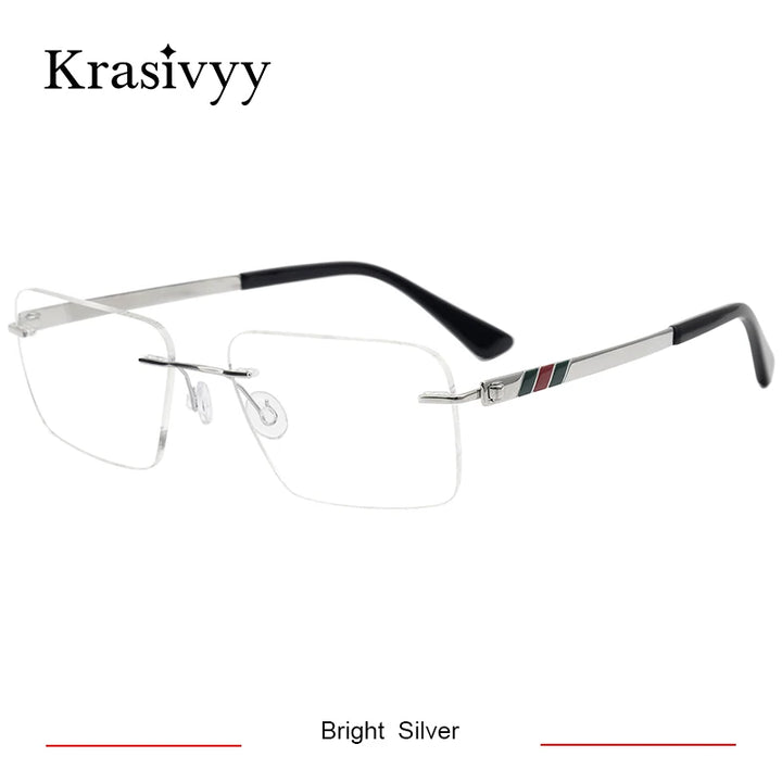 Krasivyy Unisex Rimless Square Screwless Titanium Eyeglasses 95014 Rimless Krasivyy Bright Silver